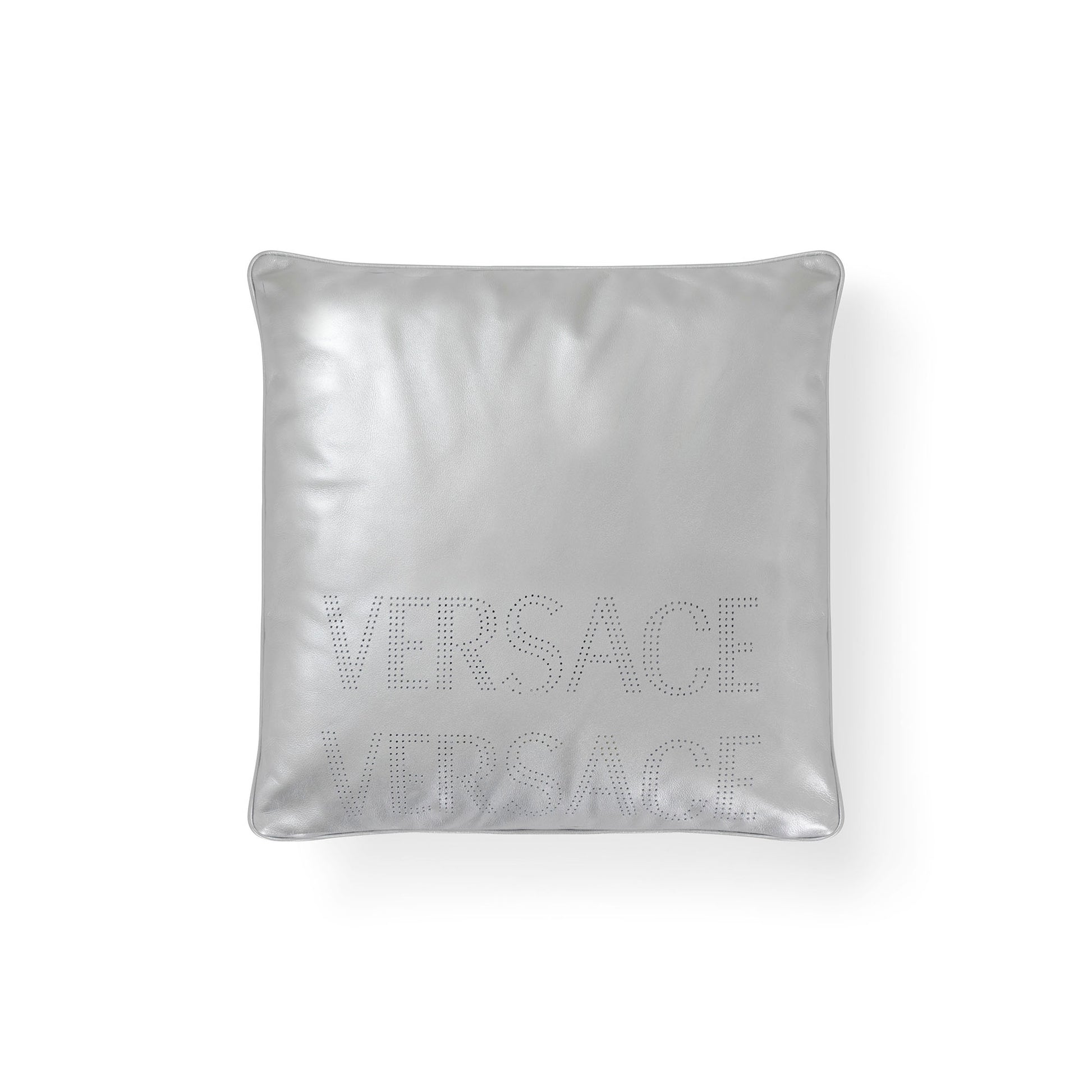 Silver pillow with logo by Versace Home_Back image