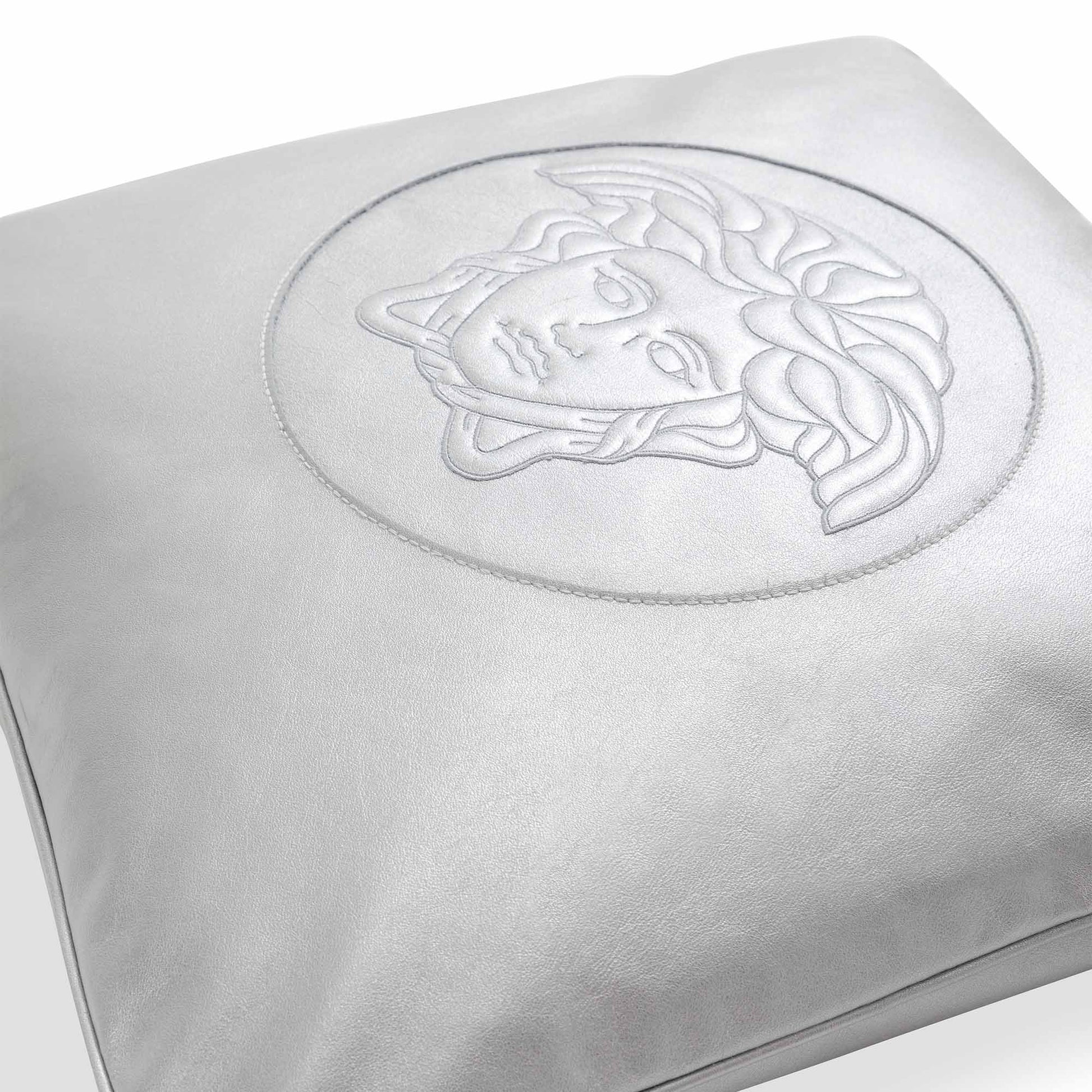 Silver pillow with logo by Versace Home_Detail image