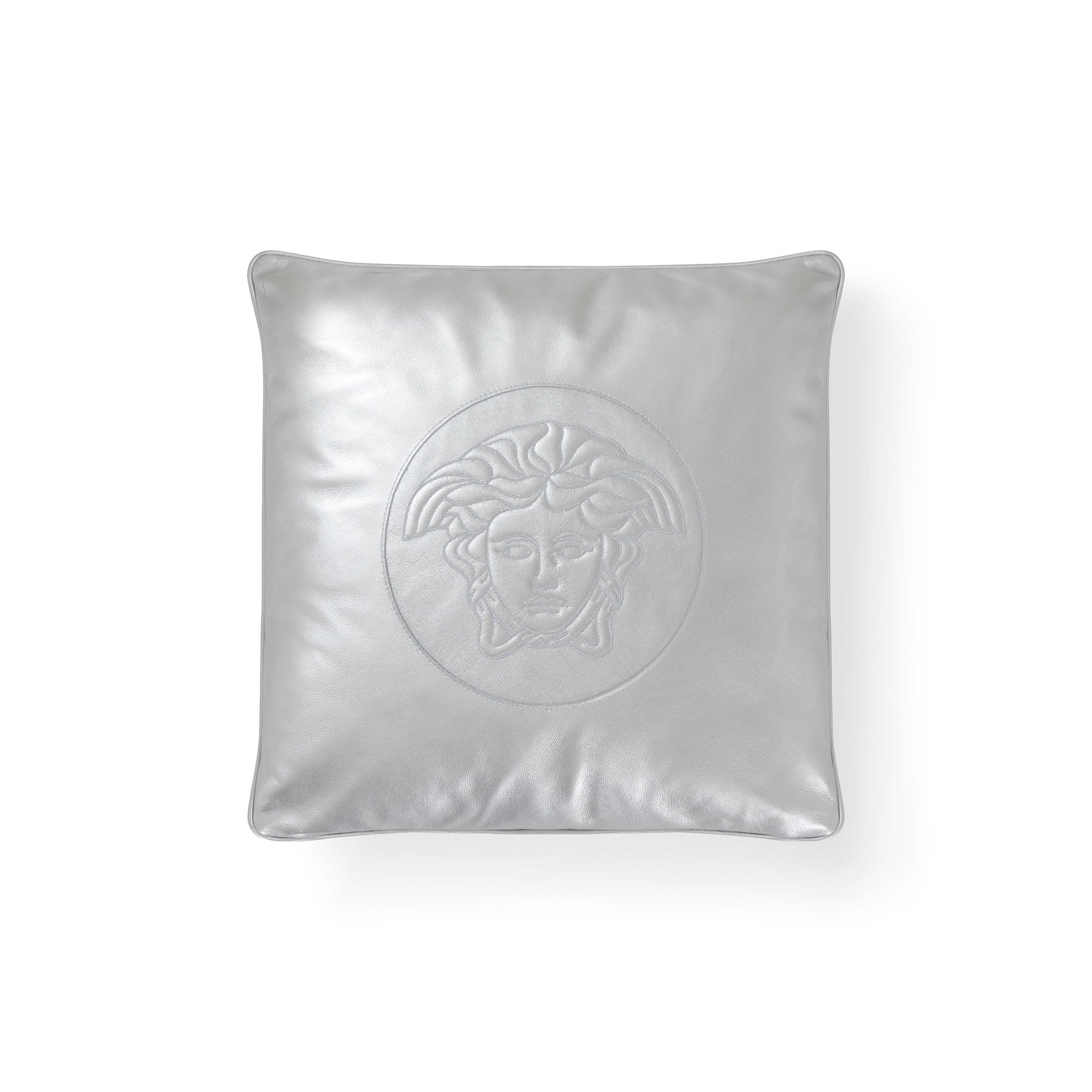 Silver pillow with logo by Versace Home_Front image