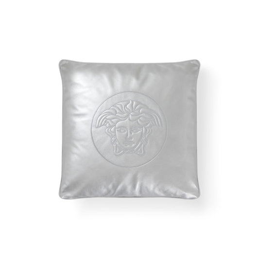 Silver pillow with logo by Versace Home_Front image